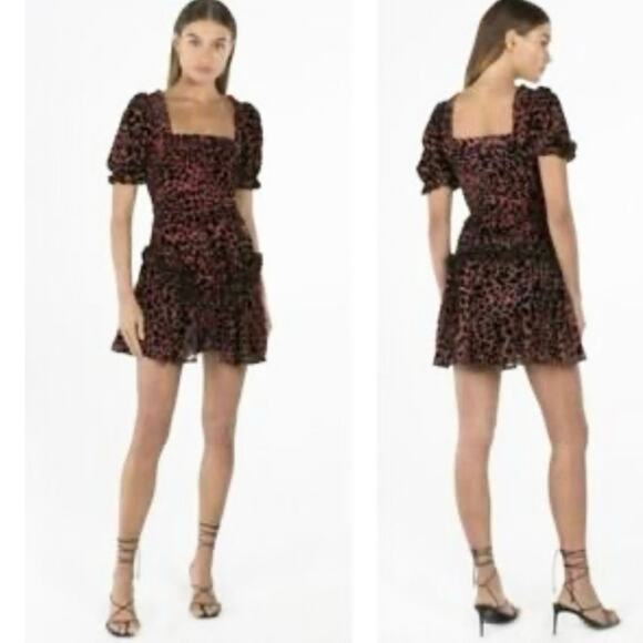 Misha dress size 2 burnout velvet whimsigoth mini puff sleeve dark romantic vamp - Picture 3 of 15